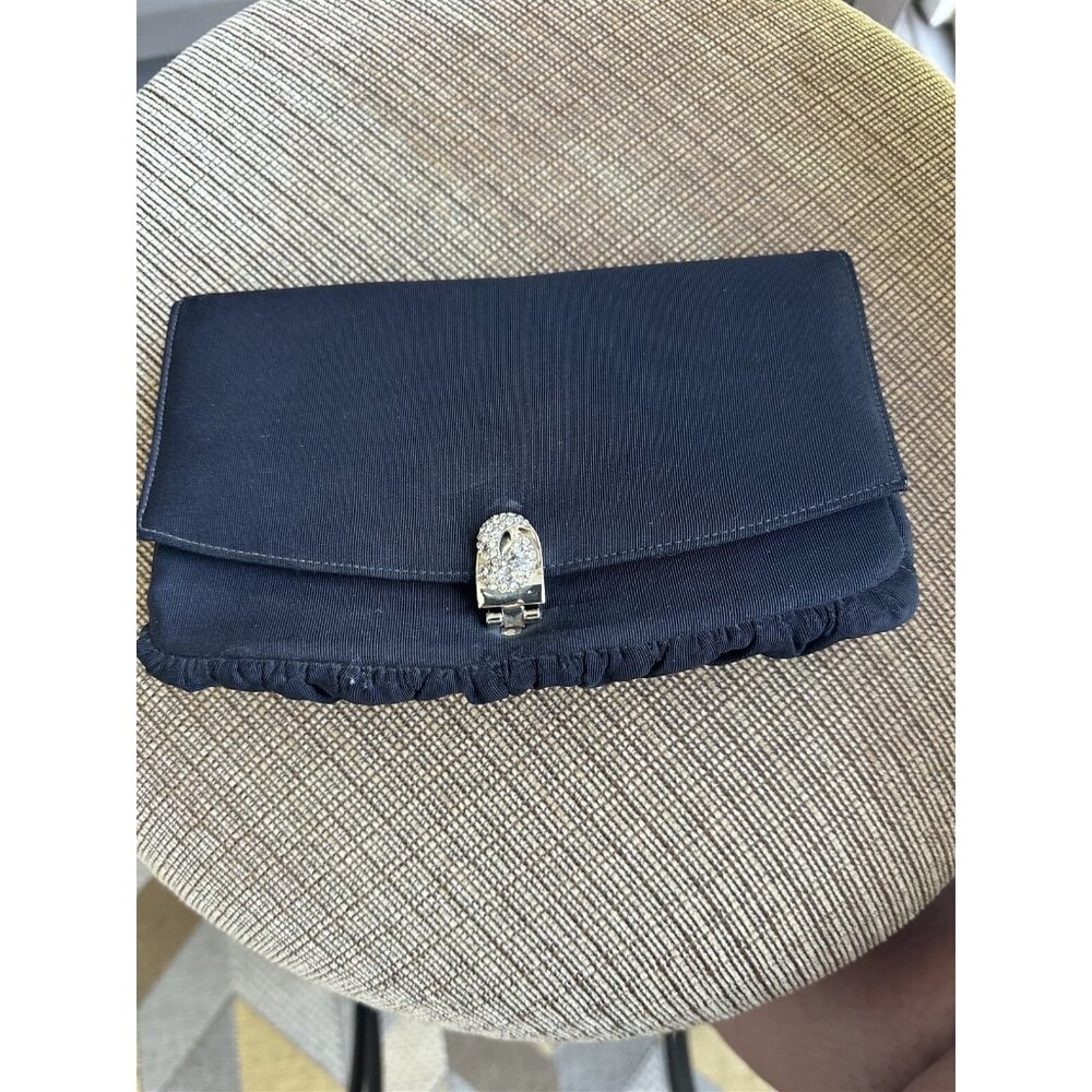 Vintage Garay Clutch Black Matte Satin Rhinestone Clasp